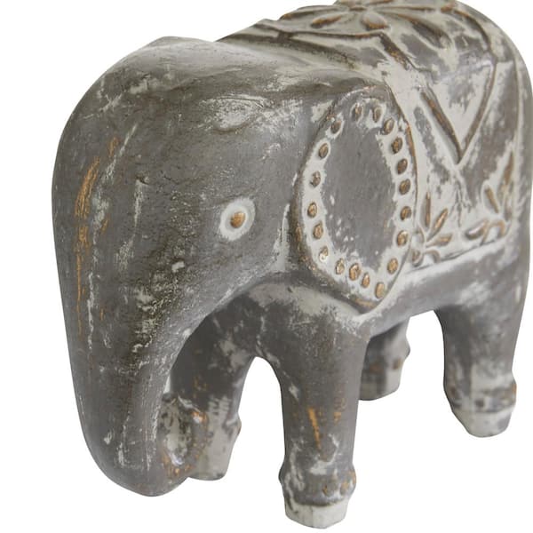 Zimlay Set of 2 Brown Ceramic Eclectic Elephant Sculpture 24840