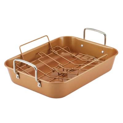Ayesha Bakeware Nonstick Roaster with Convertible Rack, 11-Inch x 15-Inch, Copper