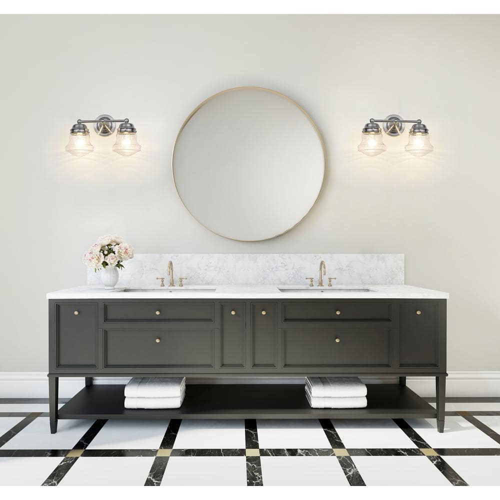 Vaughn Brushed Nickel 15.5" Industrial Schoolhouse Vanity Light