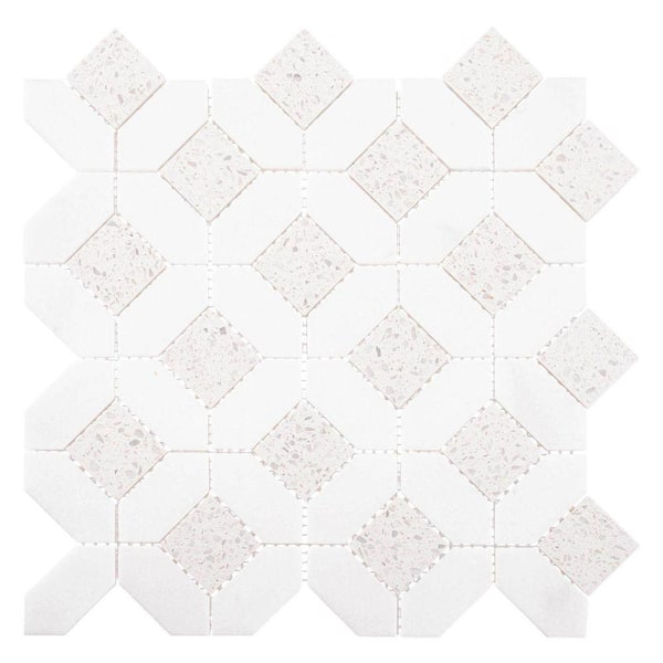 Hersette Fria White 12 in. x 12 in. Marble and Terrazzo Polished Stone Floor and Wall Mosaic Tile (5 sq. ft./Case)