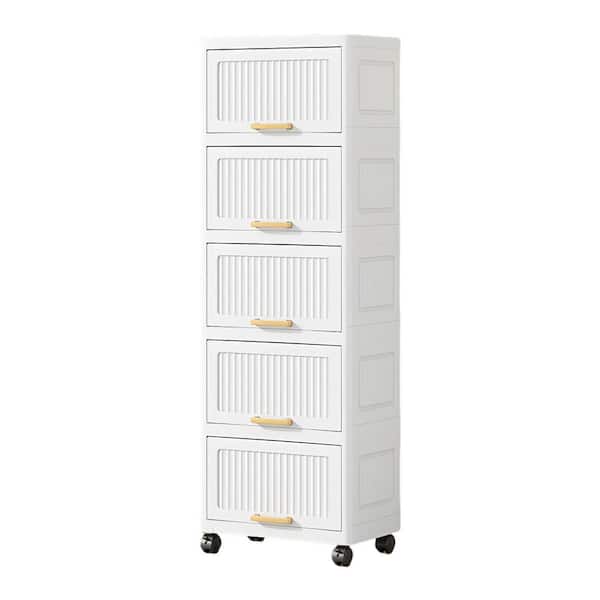 CSC DECOR INC 47 in. H Plastic Movable Storage Cabinet 5-Tier Flip Open Storage Box with Wheels Wardrobe Storage Box Storage Island