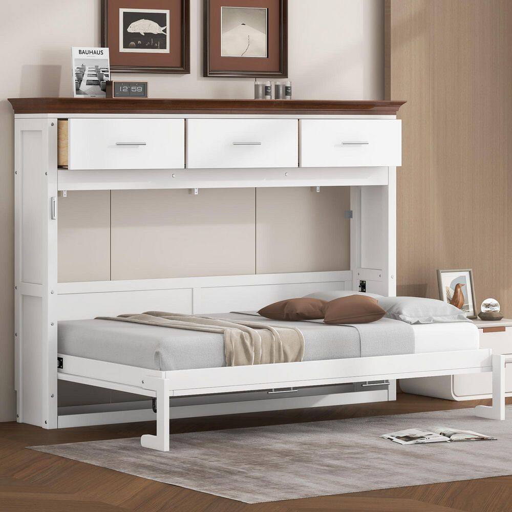 White Wood Frame Twin Size Murphy Bed with 3 Drawers price history on PriceWatchPro