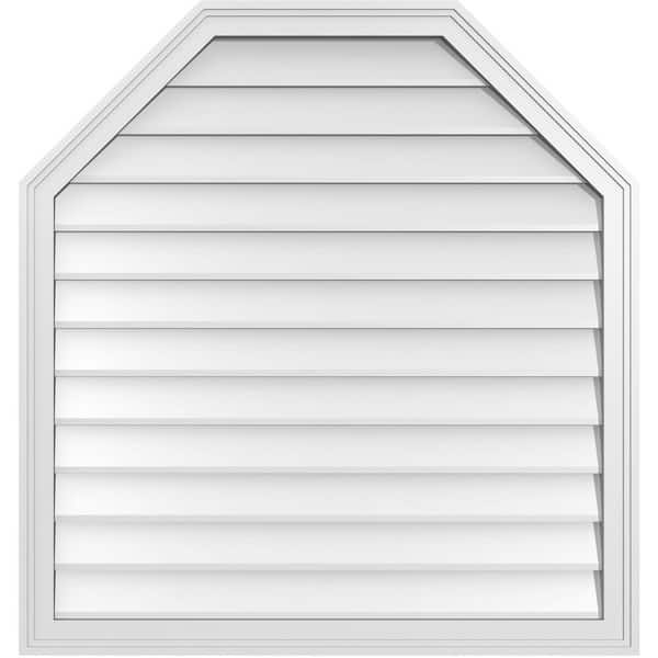 Ekena Millwork 36 in. x 38 in. Octagonal Top Surface Mount PVC Gable Vent: Decorative with Brickmould Frame