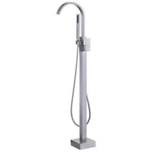 1-Handle Free Standing Tub Faucet with Hand Shower in Brushed Nickel