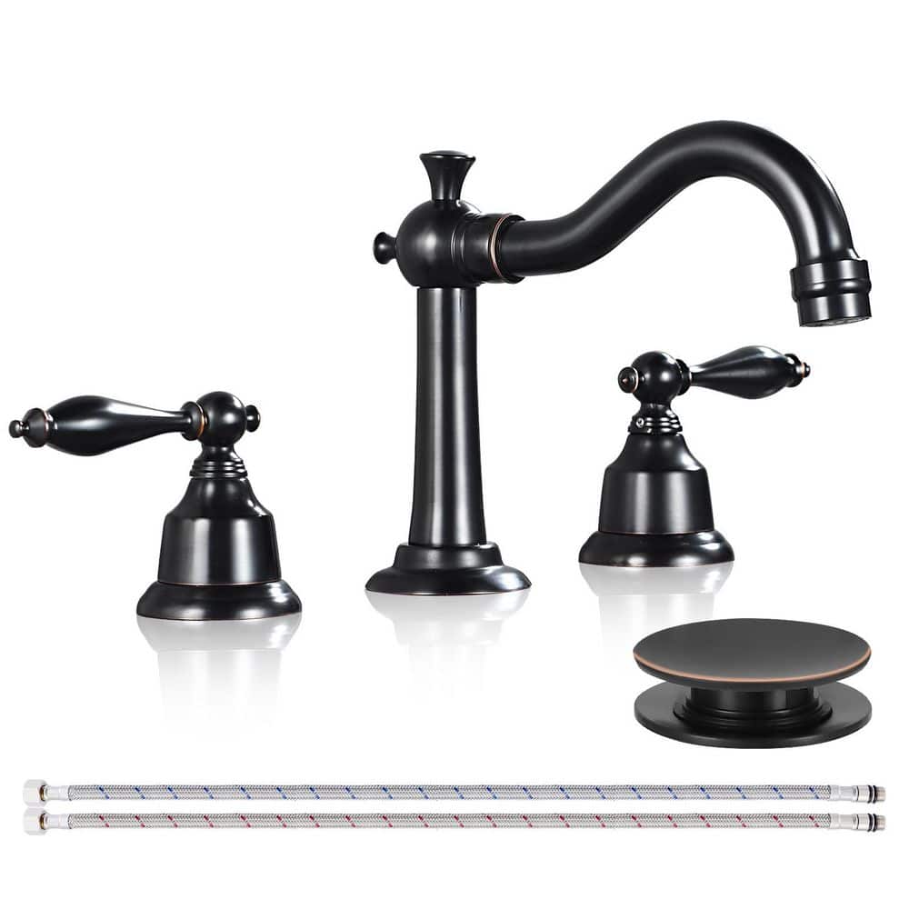 Double Handles 8 in. Widespread Bathroom Faucet 3-Hole Sink Faucet with Pop-Up Drain in Oil Rubbed Bronze price history on PriceWatchPro