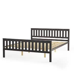 Brown Queen Wood Platform Bed with Headboard and Footboard Mattress Foundation