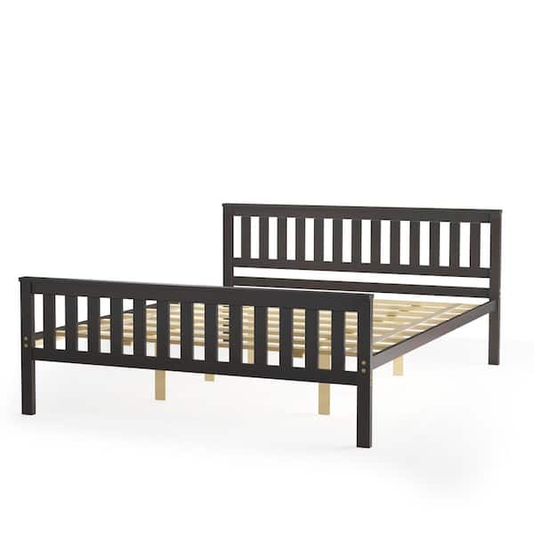 Costway Brown Queen Wood Platform Bed, Bed Frame Brackets Adapter For Headboard Home Depot