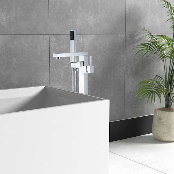 Single-Handle Freestanding Bathtub Faucet with Hand Shower Head in Chrome