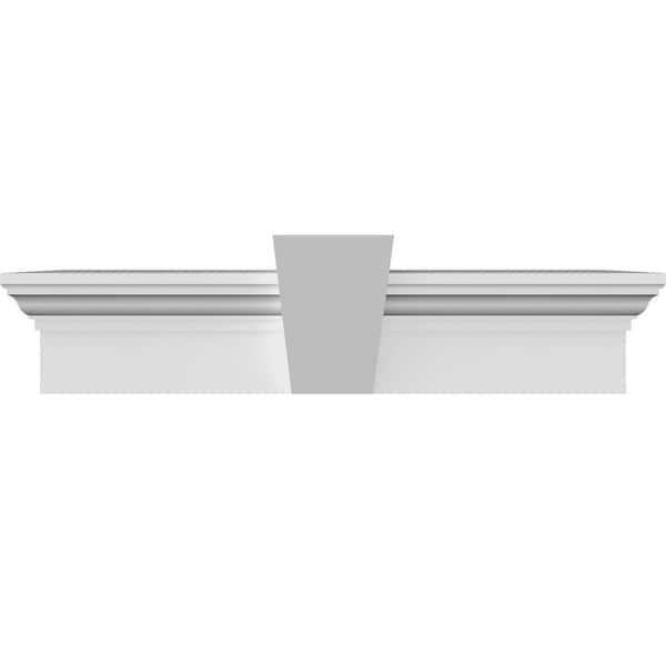 Ekena Millwork 1 in. x 82 in. x 6 in. Polyurethane Crosshead Moulding with Flat Keystone