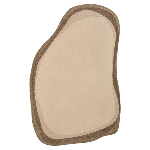 Wyatt Modern Rustic Abstract Beige/Brown 4 ft. x 6 ft. Indoor/Outdoor Shaped Area Rug