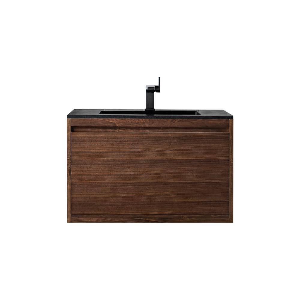 Mantova 35.4" Mid-Century Walnut and Charcoal Black Wall-Mount Vanity