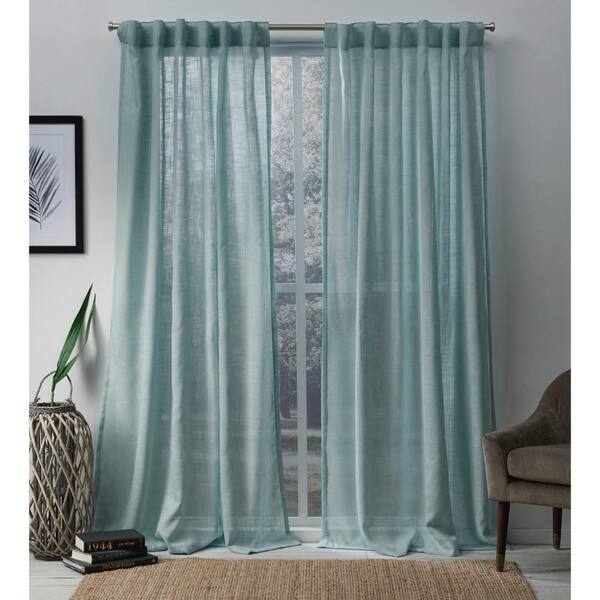 Seafoam Faux Linen Back Tab Sheer Curtain 54 in. W x 96 in. LEH8276