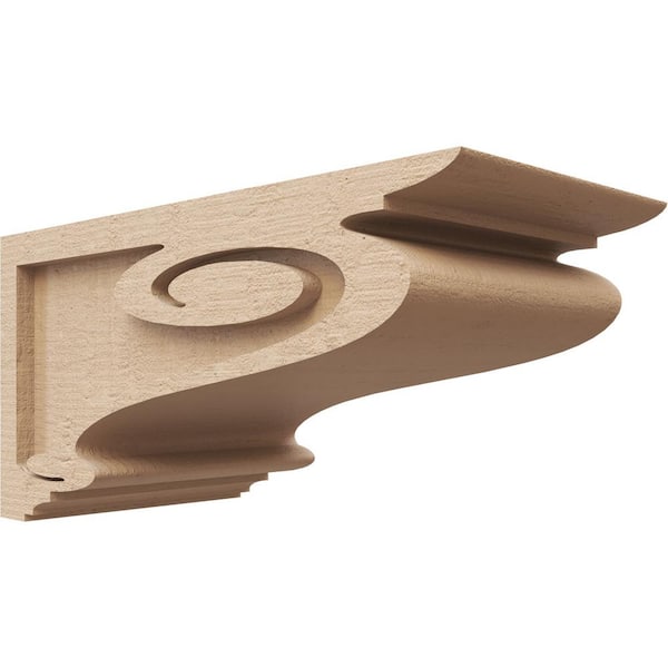 Ekena Millwork 7 in. x 7 in. x 14 in. Wide Scroll Rough Cedar Woodgrain TimberThane Corbel, Primed Tan