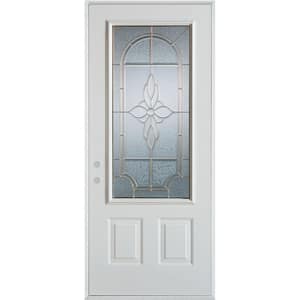 32 in. x 80 in. Traditional Brass 3/4 Lite 2-Panel Painted White Right-Hand Inswing Steel Prehung Front Door