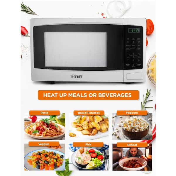  COMMERCIAL CHEF 1.1 Cu Ft Microwave with 10 Power Levels,  Microwave 1000W with Push Button Door Lock, Countertop Microwave with  Microwave Turntable and Digital Controls, Stainless Steel : Everything Else