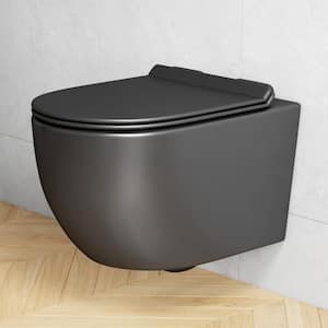 Hampton Wall Hung Toilet 0.8/1.6 GPF Dual Flush Elongated Bowl Toilet in Matte Black, Seat Included
