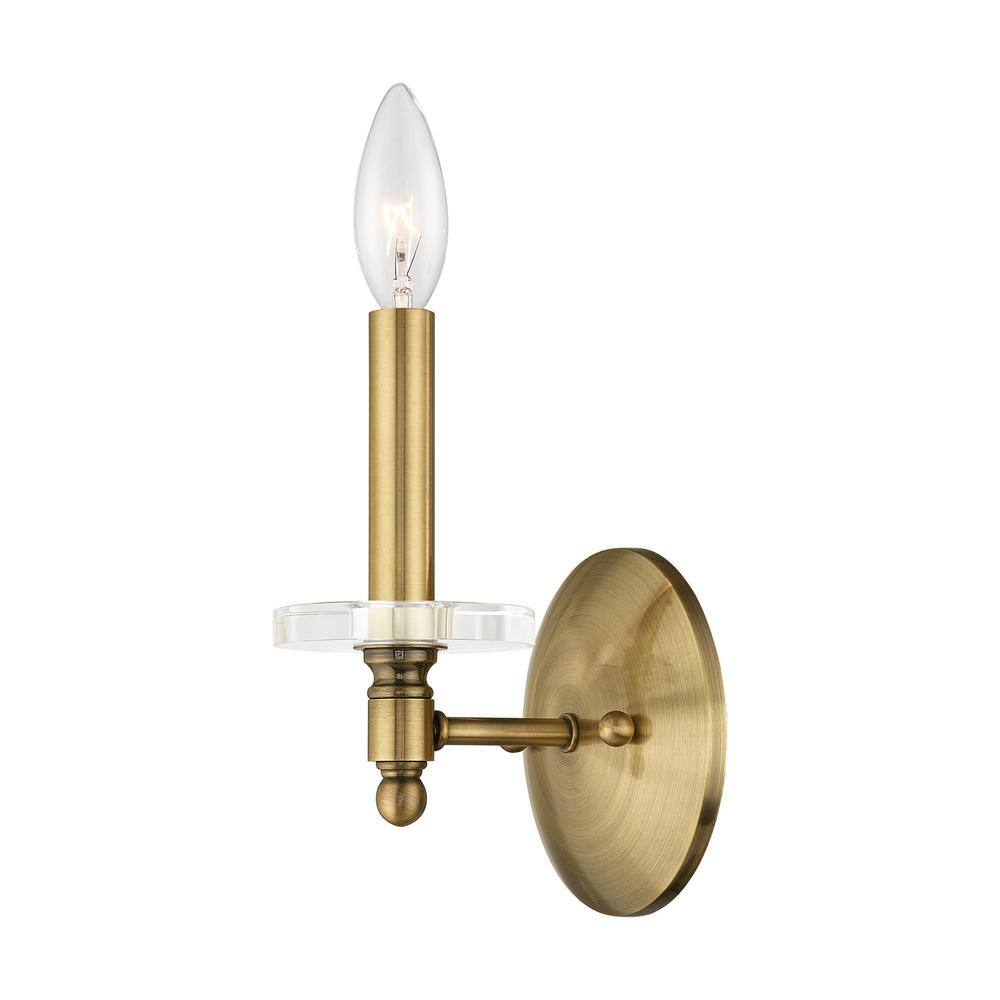 Antique Brass 1-Light Sconce with Clear Crystal Shade