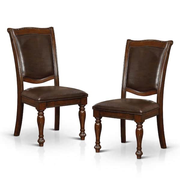 Furniture of America Pridore Brown Cherry Faux Leather Padded Dining Side Chair (Set of 2)
