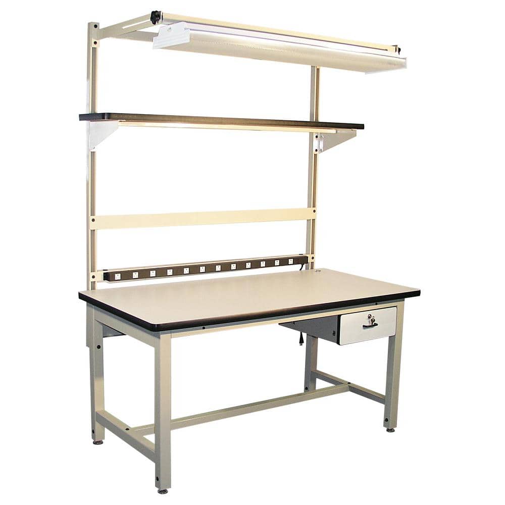Beige 60" Plastic Workbench with Laminate Top and Drawer