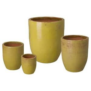 15 in., 20.5 in., 26.5 in., 33.5 in. H Ceramic Large Planters S/4, Yellow