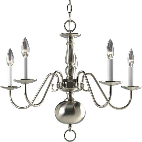 Progress Lighting Americana Collection 5-Light Brushed Nickel White Candle Traditional Chandelier Light