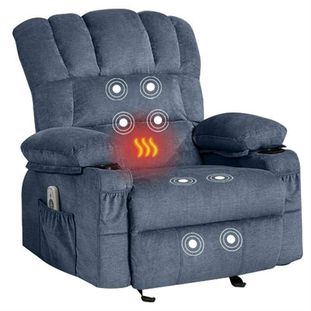 29 in. W Blue Fabric Recliner with Rocking, Remote Control, Tufted and Stor