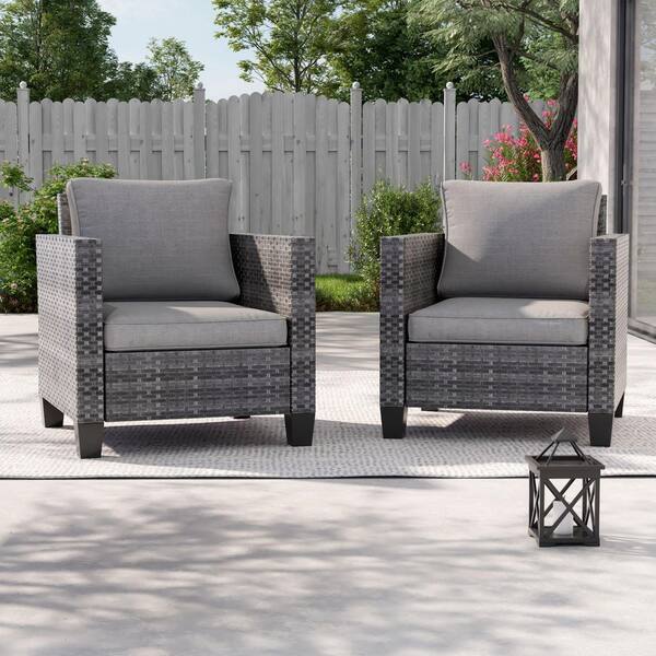 2-Pack Gray Wicker Patio Outdoor Single Sofa with Gray Cushion