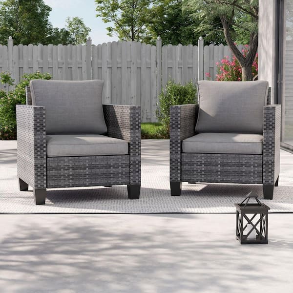2-Pack Gray Wicker Patio Outdoor Single Sofa with Gray Cushion