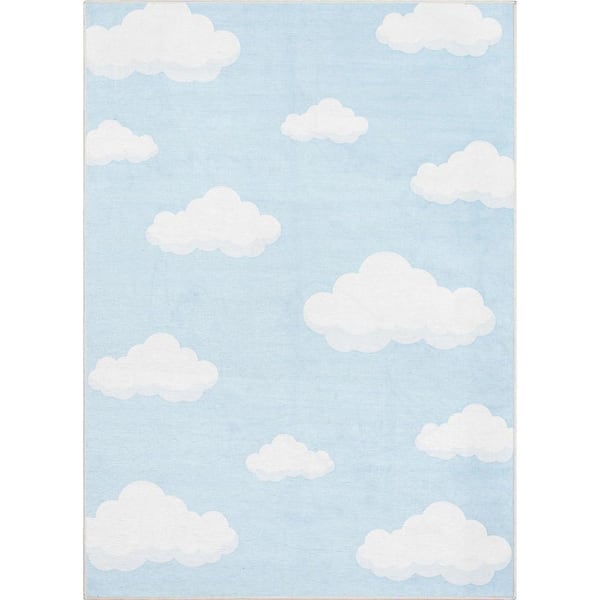 Cloud 9 Modern Kids Light Blue 5 ft. x 7 ft. Machine Washable Flat-Weave Area Rug