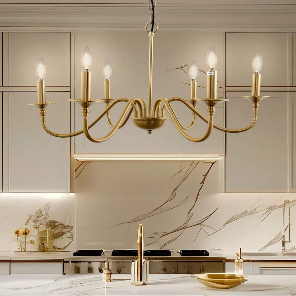 Emeritpro 6-Light Antique Brass, Metal Chandelier with E12 Socket