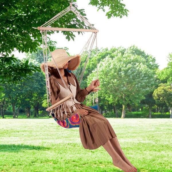 2.5 ft. Hammock Chair with Wooden Armrests in Tie-Dye 915017 - The