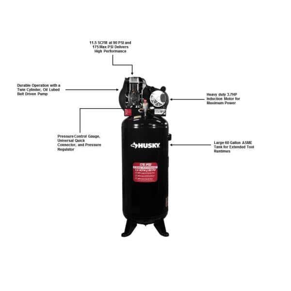 60 Gallon Stationary Electric Air Compressor with 3-Cylinder Pump