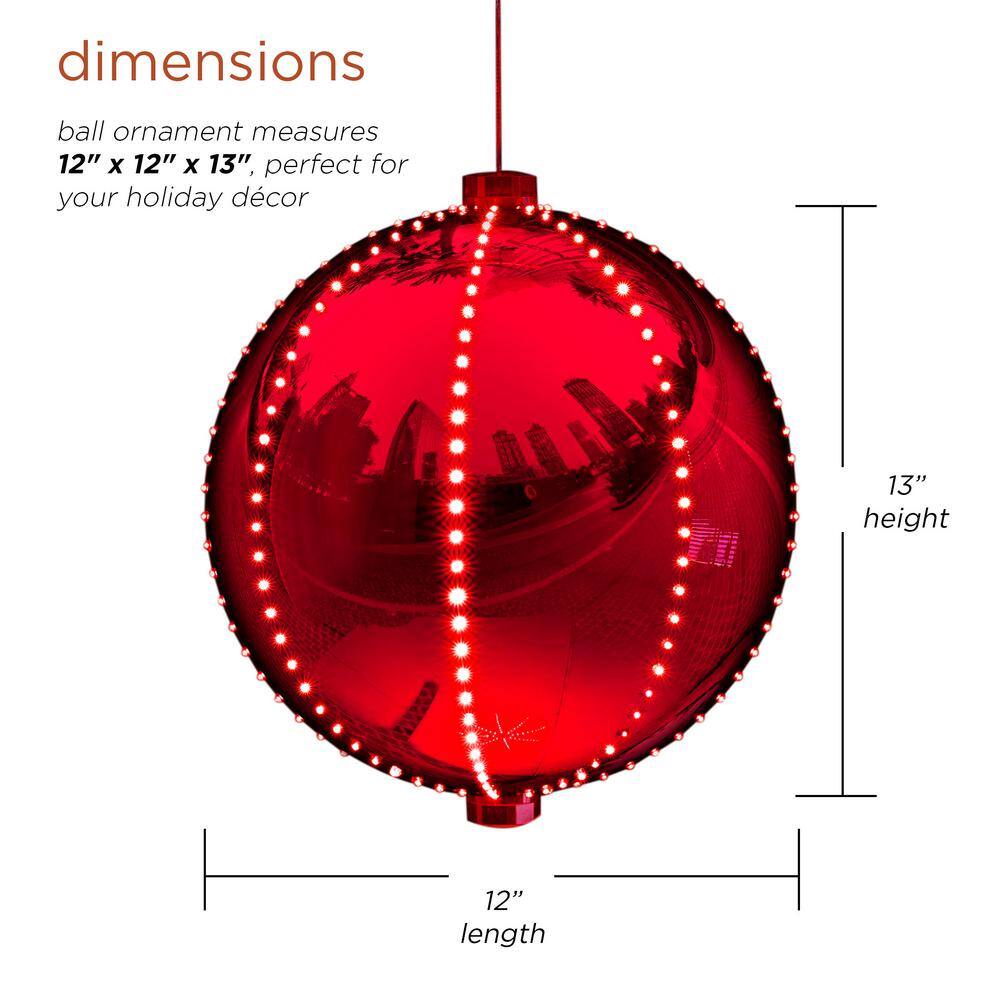 Red 13" LED Light-Up Hanging Christmas Ball Ornament