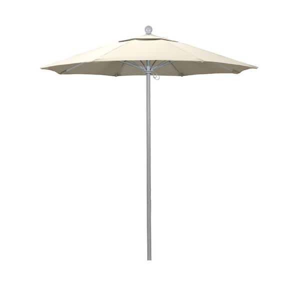 California Umbrella 7.5 ft. Gray Woodgrain Aluminum Commercial Market Patio Umbrella Fiberglass Ribs and Push Lift in Antique Beige Olefin