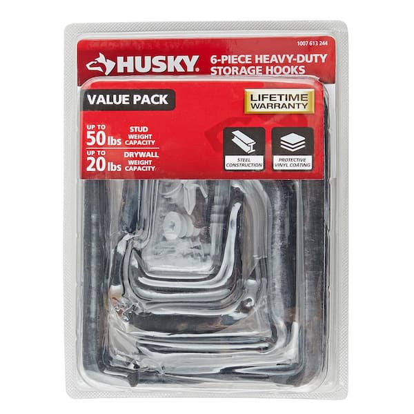 Husky Heavy-Duty Wall-Mounted Storage Hooks 6-Piece Value-Pack