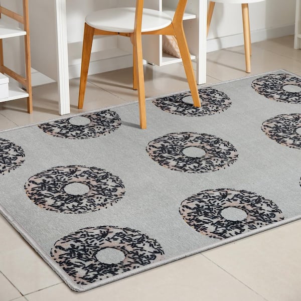 Apollo Multi White Sprinkles Donut Modern Printed Ivory Black 2 ft. x 3 ft. Area Rug