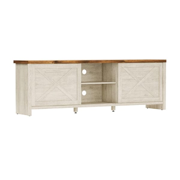Hillsdale Furniture Columbus 74 in. White TV Stands and Consoles with Two Doors Fits up to 80 in. with Adjustable Shelves