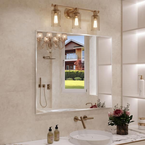 42 in. W x 36 in. H Aluminum Framed Rectangular Vanity Wall Mounted Mirror in Brushed Nichel