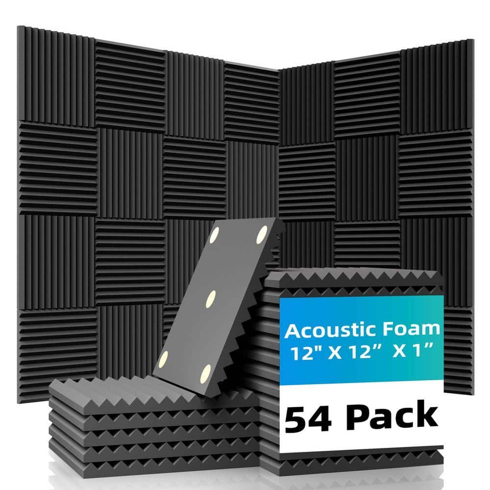UUDULY 1 in. T x 1 ft. x 1 ft. Black Polyurethane Sound Absorbing