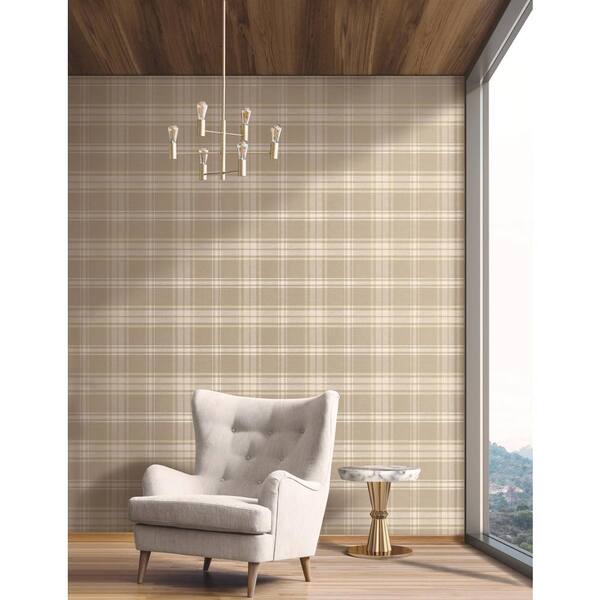 Tartan Beige and Off White Paper Non Pasted Strippable Wallpaper Roll (Cover 56.05 sq. ft.)