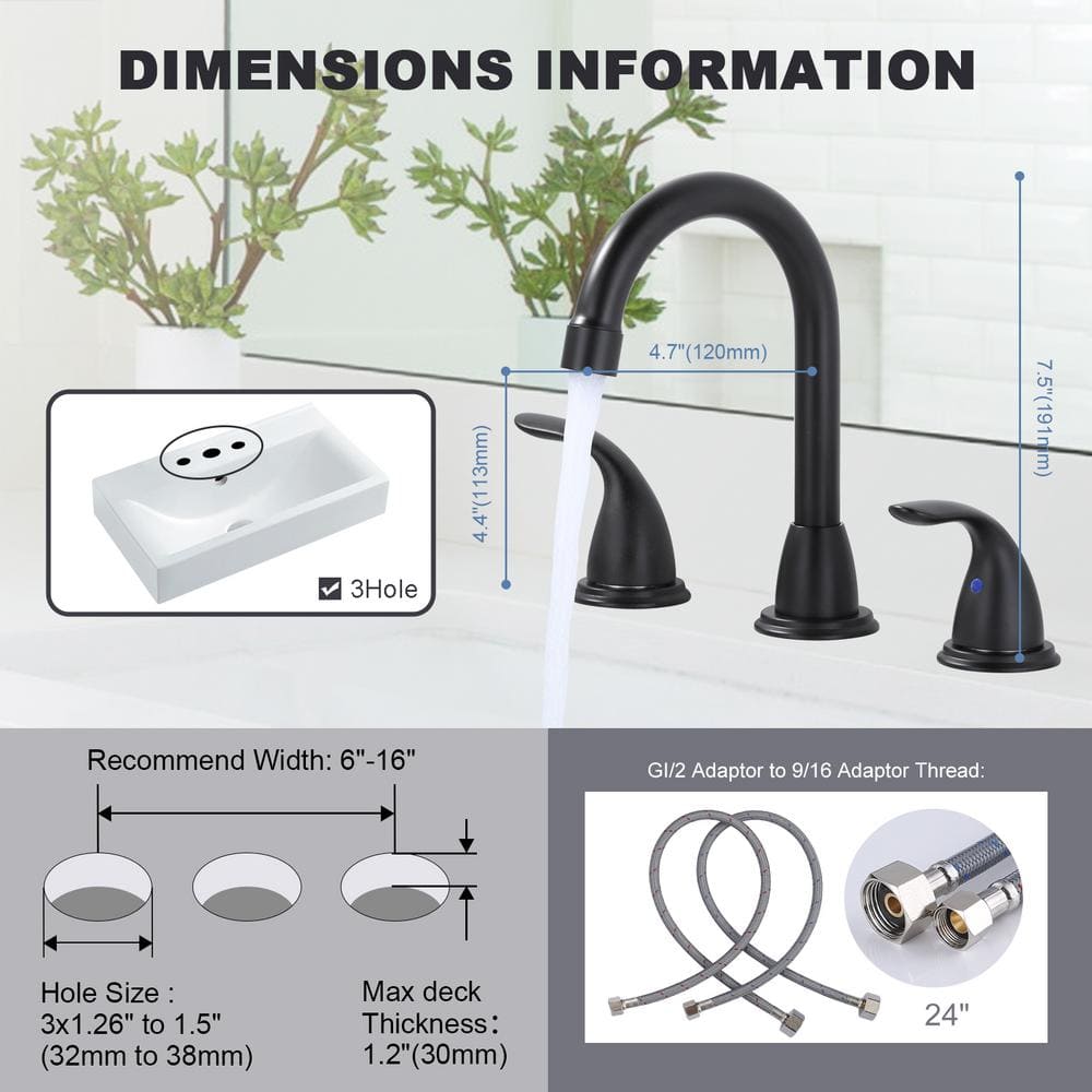 Matte Black Double Handle Widespread Bathroom Faucet with High Arc Spout