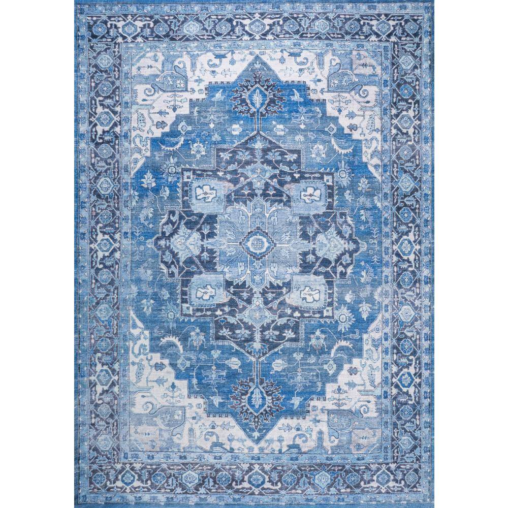Maris Easy-Care Blue Medallion Washable Synthetic Area Rug, 3 X 5
