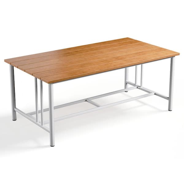 Minimalism Metal Outdoor Coffee Table with Full Plastic Wood Grain Tabletop