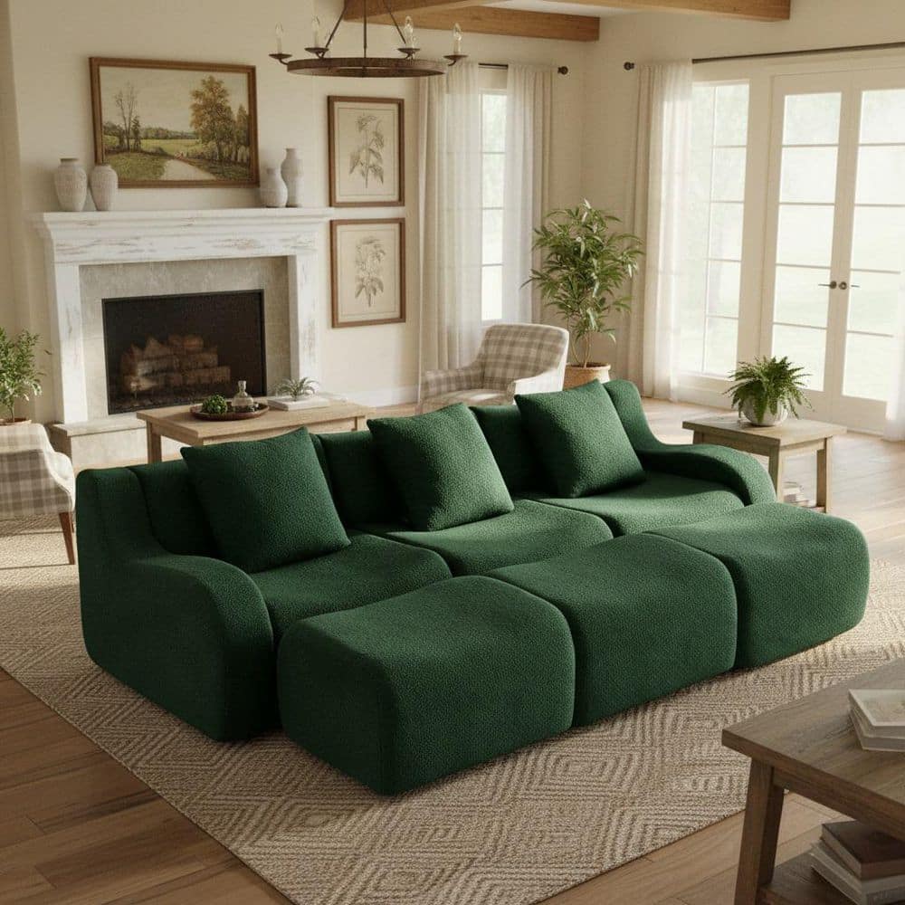 Homy Casa AURA 115.3 in. Slope Arm 5-Piece Teddy Fabric Modular
