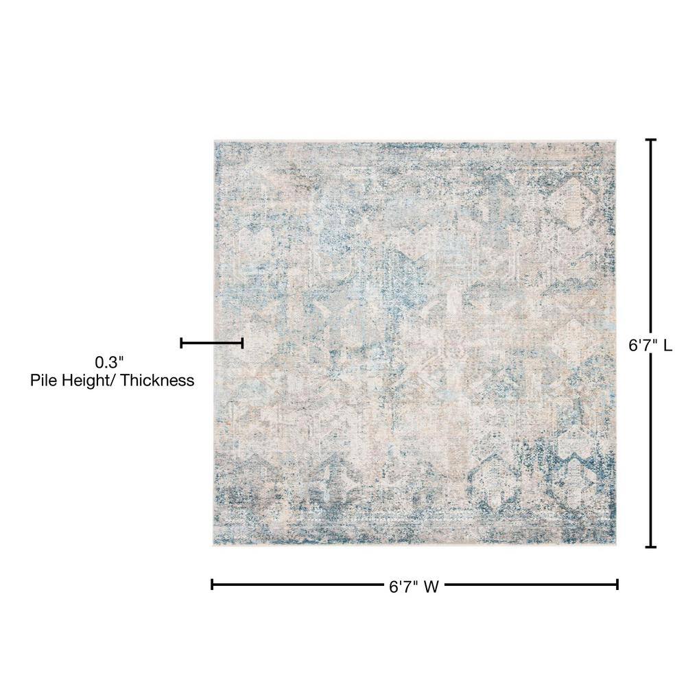 Gray and Blue Hand-Knotted Square Viscose Area Rug
