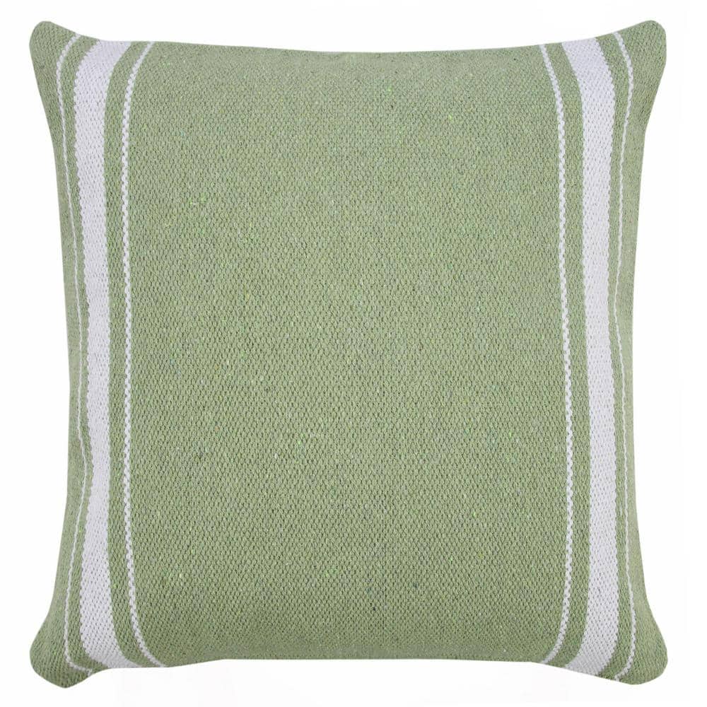 Balanced Green and White Cotton Striped 20" Square Throw Pillow