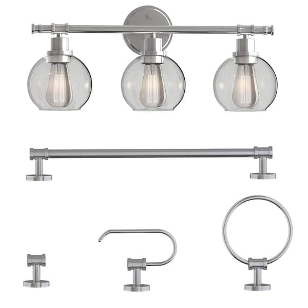 Hukoro Romance 24.5 In. 3-Light Vanity Light Fixture In Brush Nickle ...