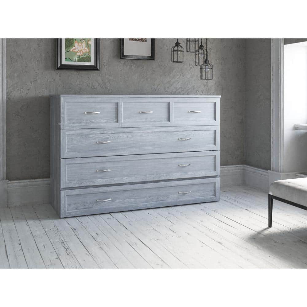 Driftwood Queen Murphy Bed Chest with Storage Drawer