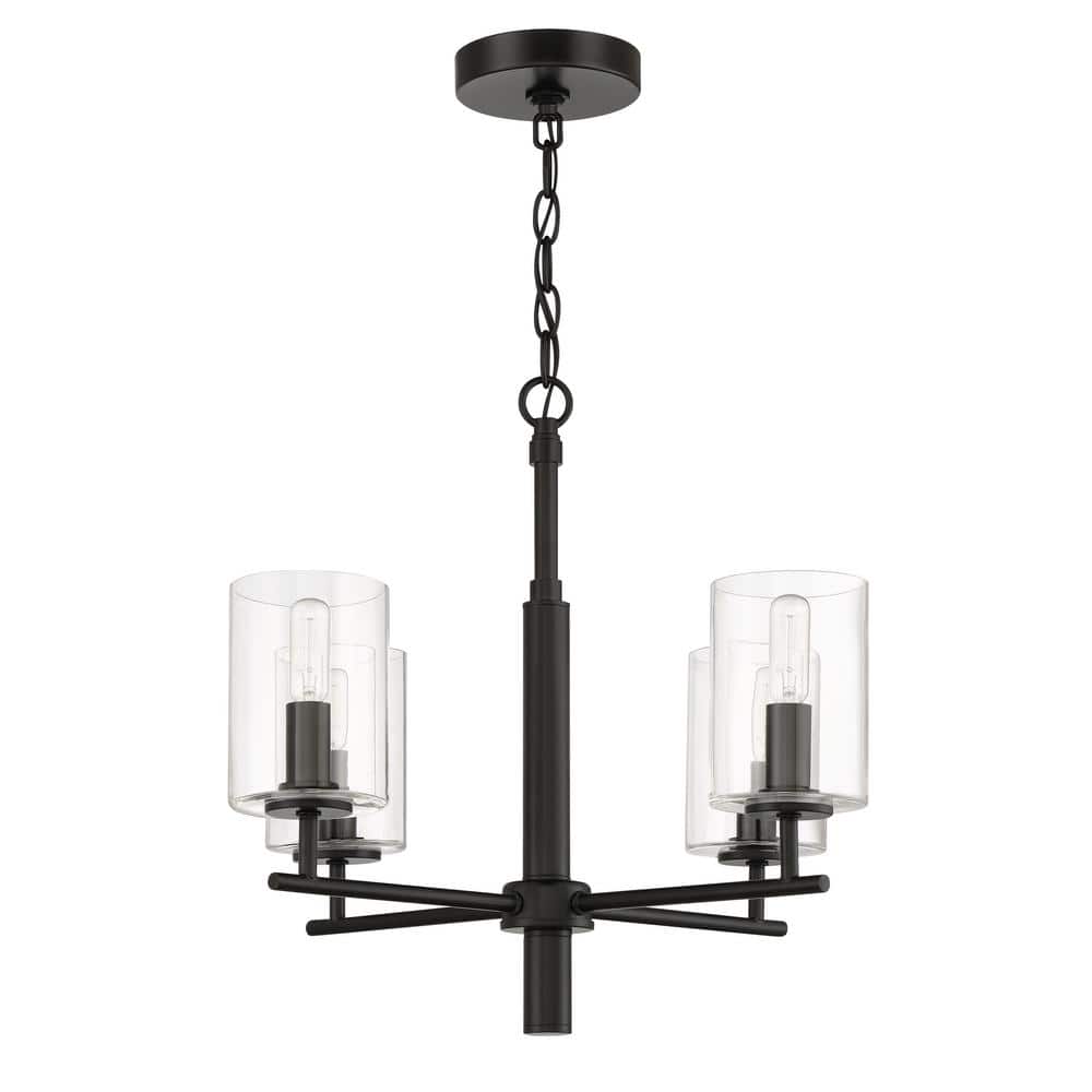 Hailie 4-Light Flat Black Chandelier with Clear Glass Shades