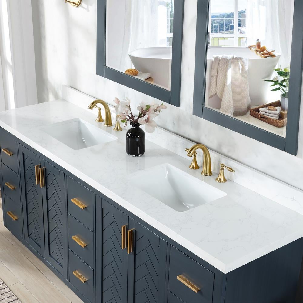 Gazsi 84" Charcoal Blue Wood Vanity with Composite Stone Top
